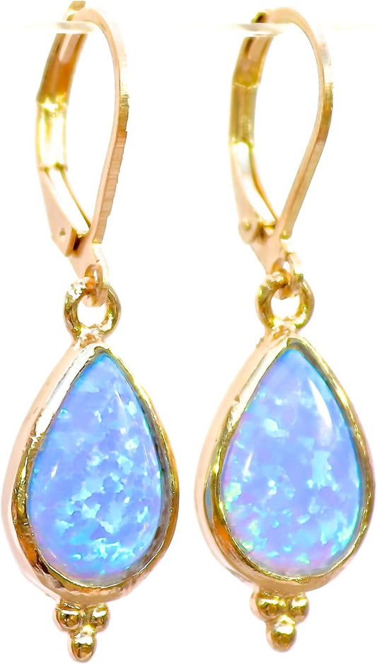 Teardrop Gold Dangle Earrings for Women - Elegant Opal Style