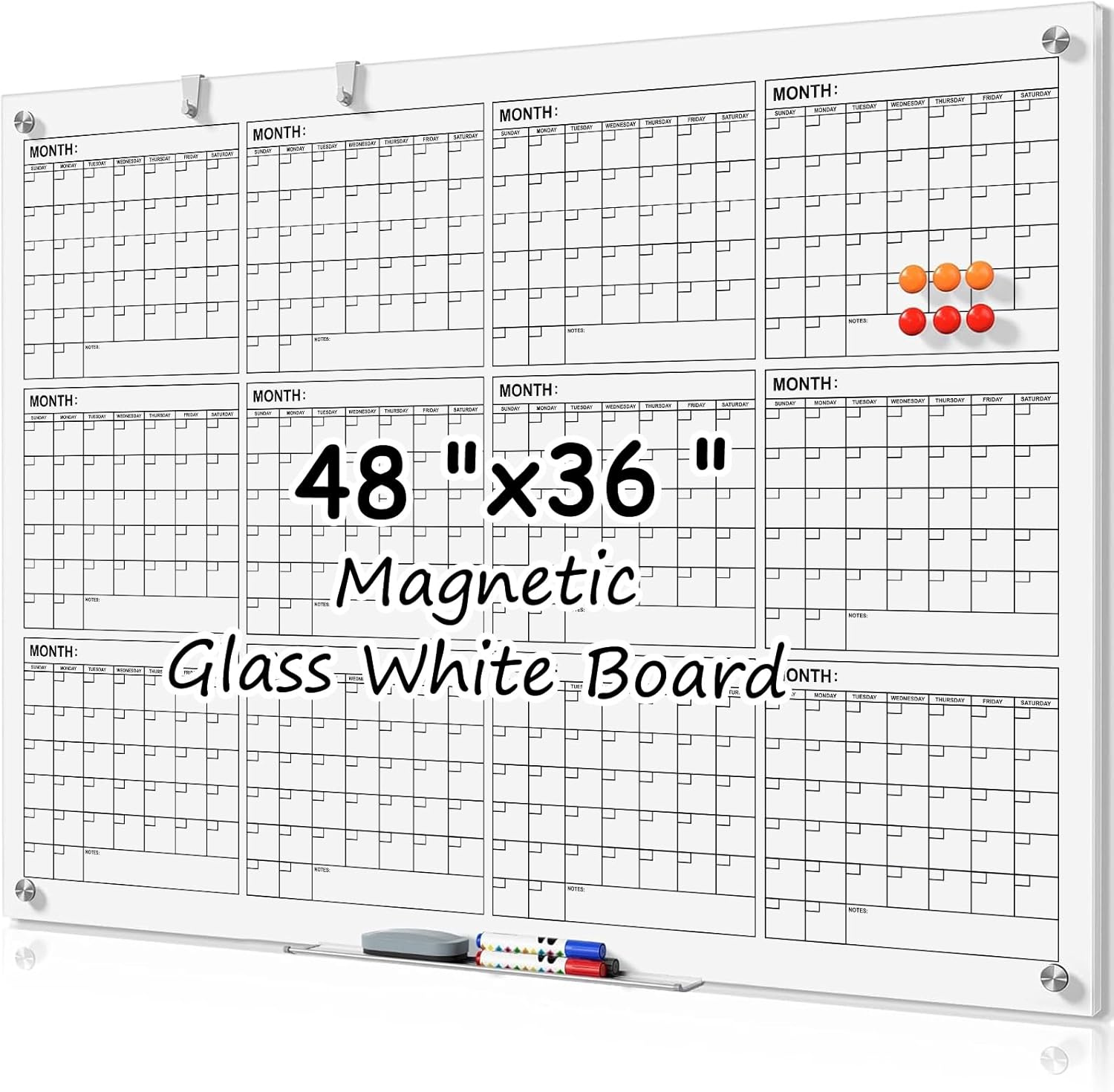 MaxGear Yearly Calendar Glass White Board for Home Office Use
