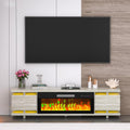 Modern Marble TV Stand for 80 TVs - 36 Electric Fireplace & LED Lights