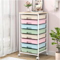 Rolling Storage Cart with 8 Drawers and Wooden Tabletop - Compact