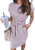MEROKEETY Women's Striped T-Shirt Dress for Summer with Pockets