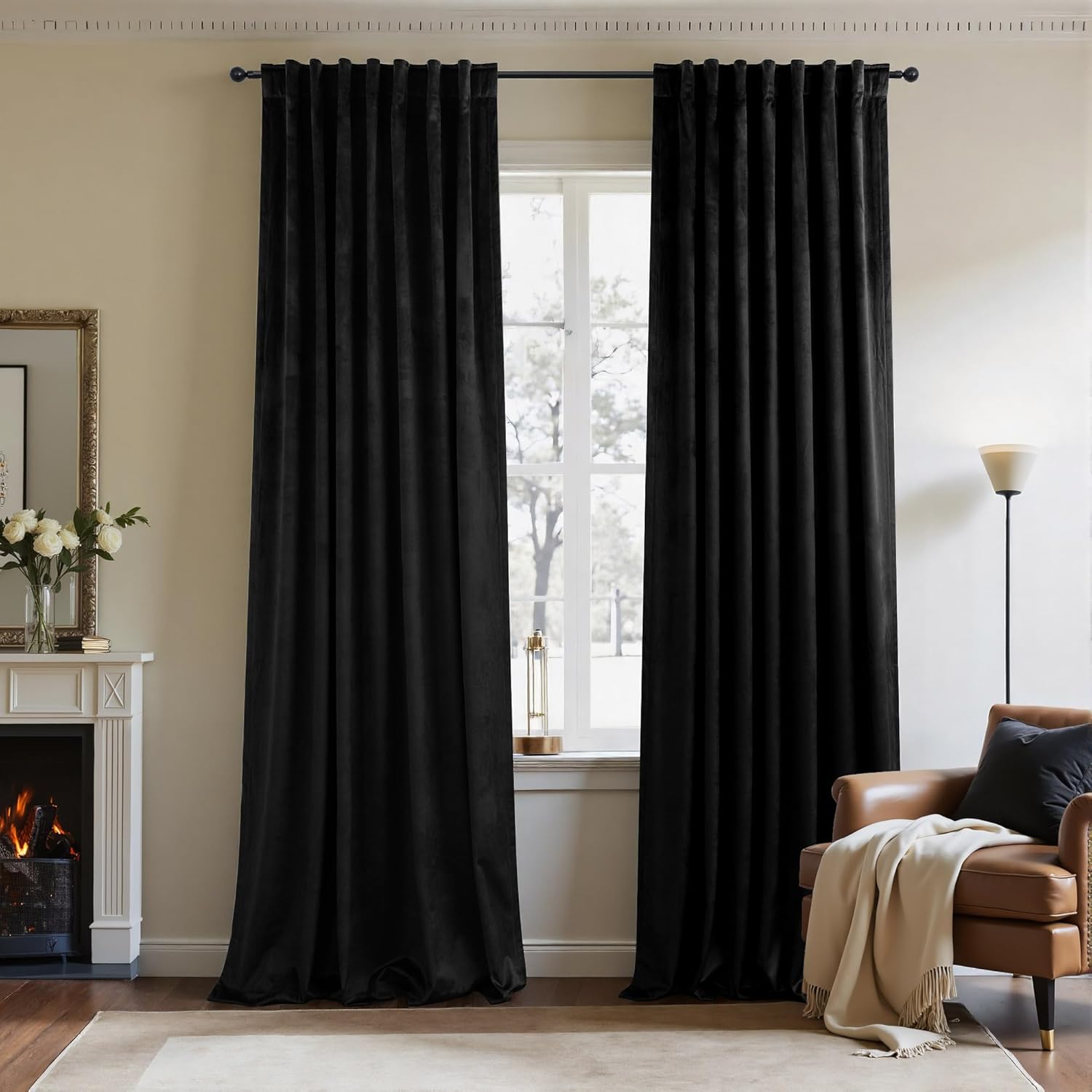 Black Velvet Curtains for Living Room - Luxury Darkening Drapes