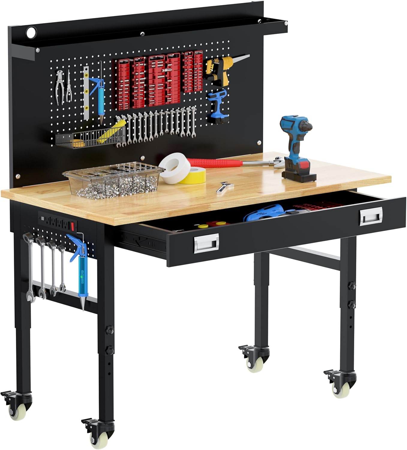 Betterhood Heavy Duty Workbench: Pegboard, Power Outlets, Lockable Wheels