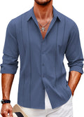 Mens Cuban Guayabera Shirt Casual Button Down Long Sleeve (Style T6KM)