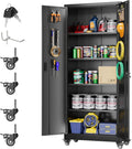 Metal Storage Cabinet with Wheels and Pegboard - Mobile Garage
