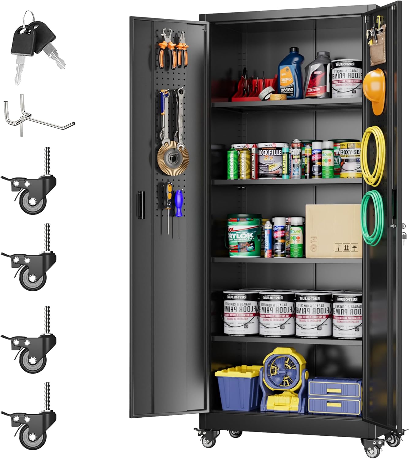 Metal Storage Cabinet with Wheels for Garage and Home Office