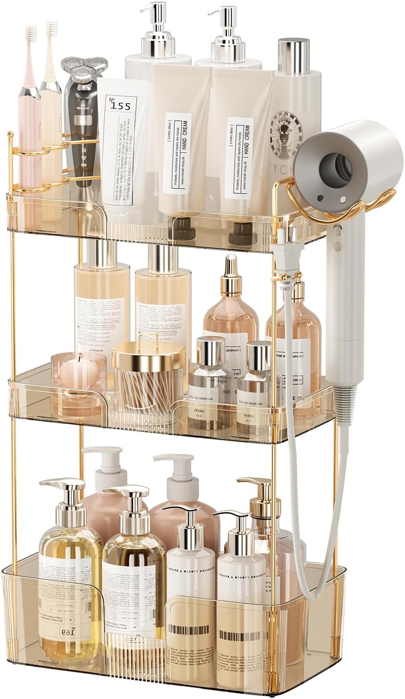 Bathroom Counter Organizer with Hair Dryer Holder for Storage