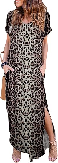 HUSKARY Women's Summer Maxi Dress with Pockets and Split Style