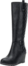 Vepose Women's Knee High Wedge Calf Boots with Side Zipper