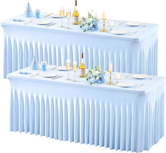 Baby Blue Spandex Tablecloths for 4FT Rectangle Tables - 2 Pack