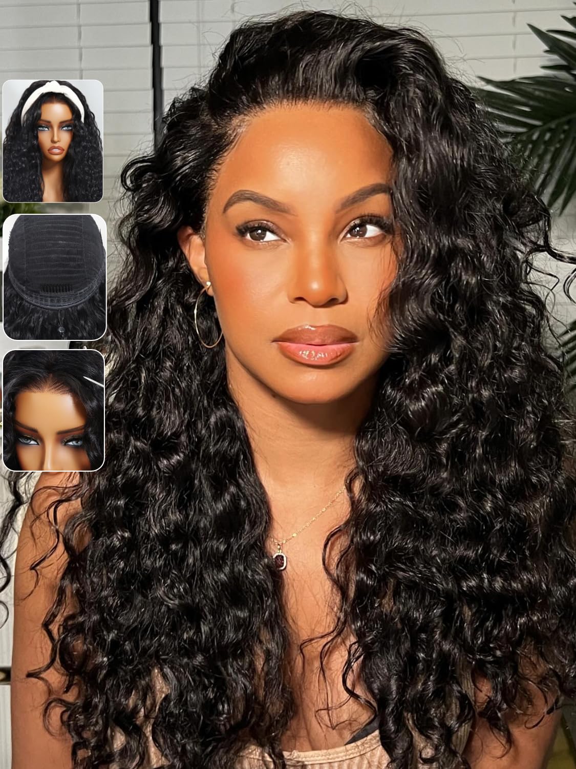 KLAIYI Water Wave 3 In 1 Flip Over Half Wig for Easy Styling