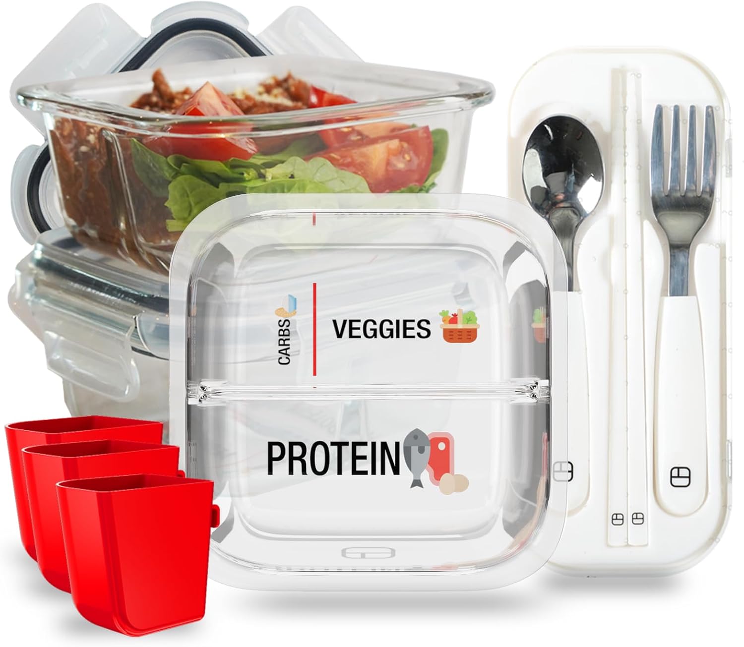 Portion Control Containers for Bariatric Meals - 8 oz Glass Set