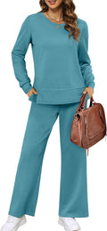 Women's 2 Piece Lounge Set Side Slit Tracksuit - Comfy Wide Leg