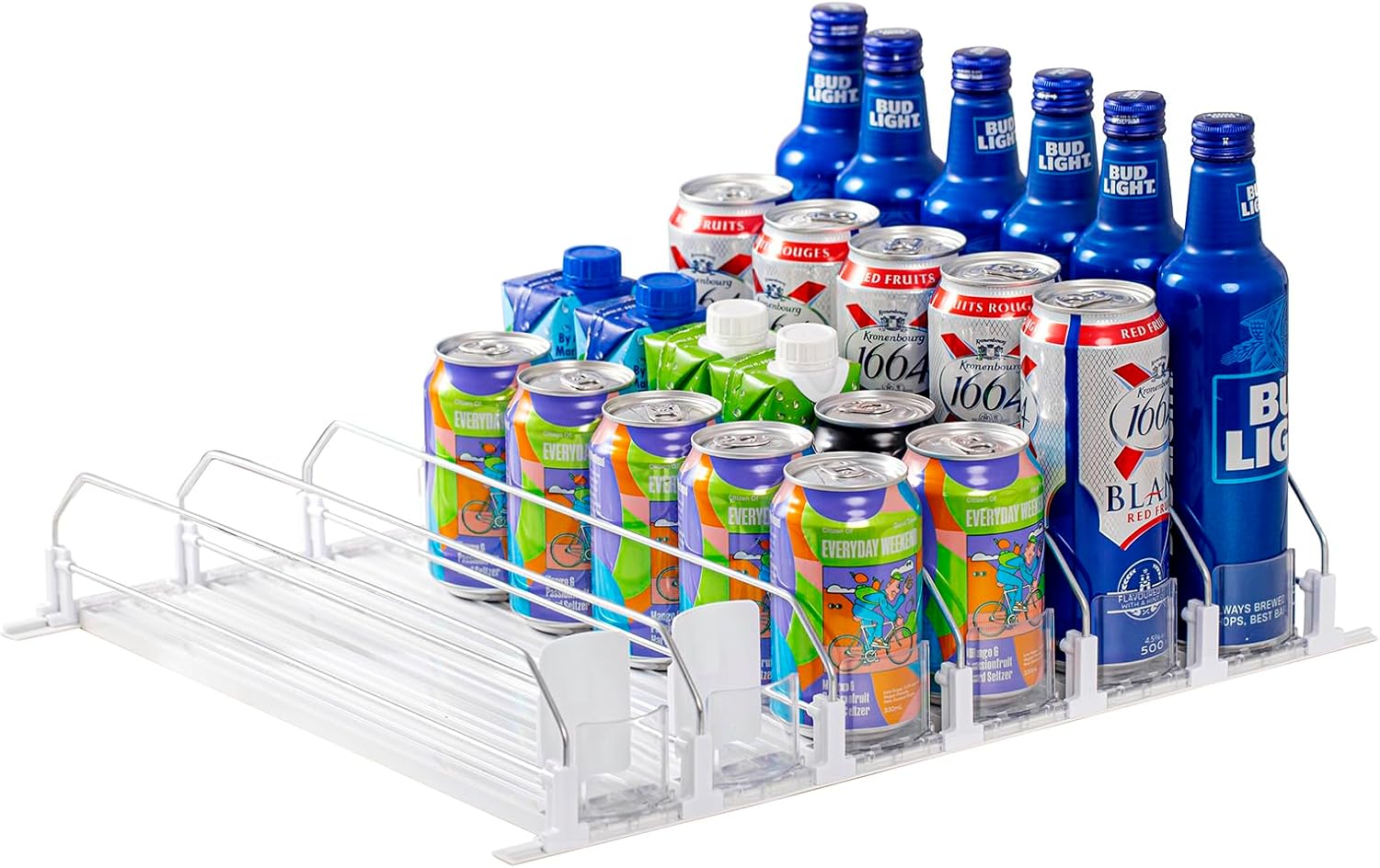 RULA Drink Organizer for Fridge - Adjustable Beverage Pusher