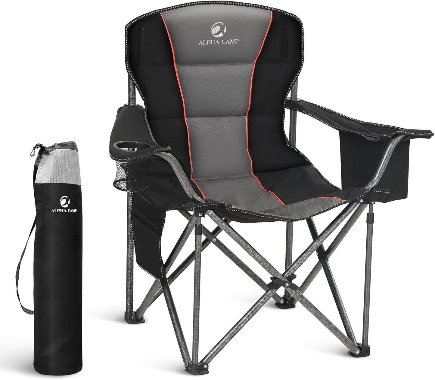 LET'S CAMP Heavy Duty Folding Chair with Cooler Bag - 450 LBS Capacity
