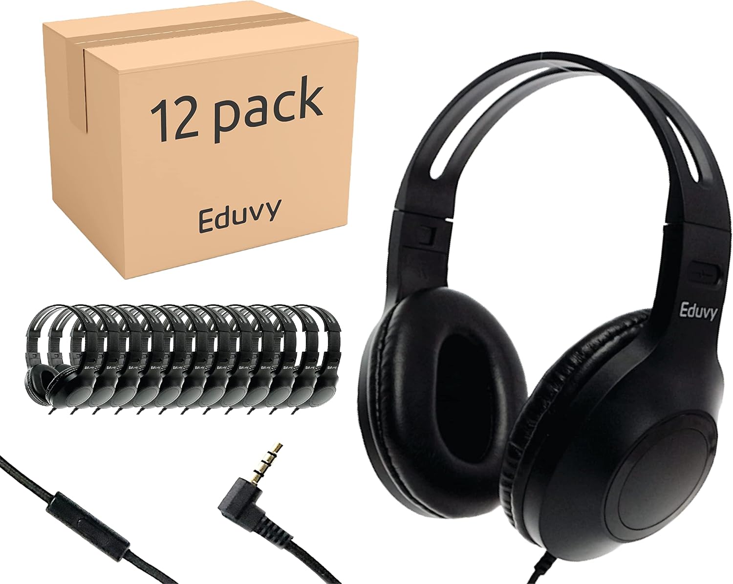 Bulk Headphones for Classroom with Microphone - 12 Pack Black