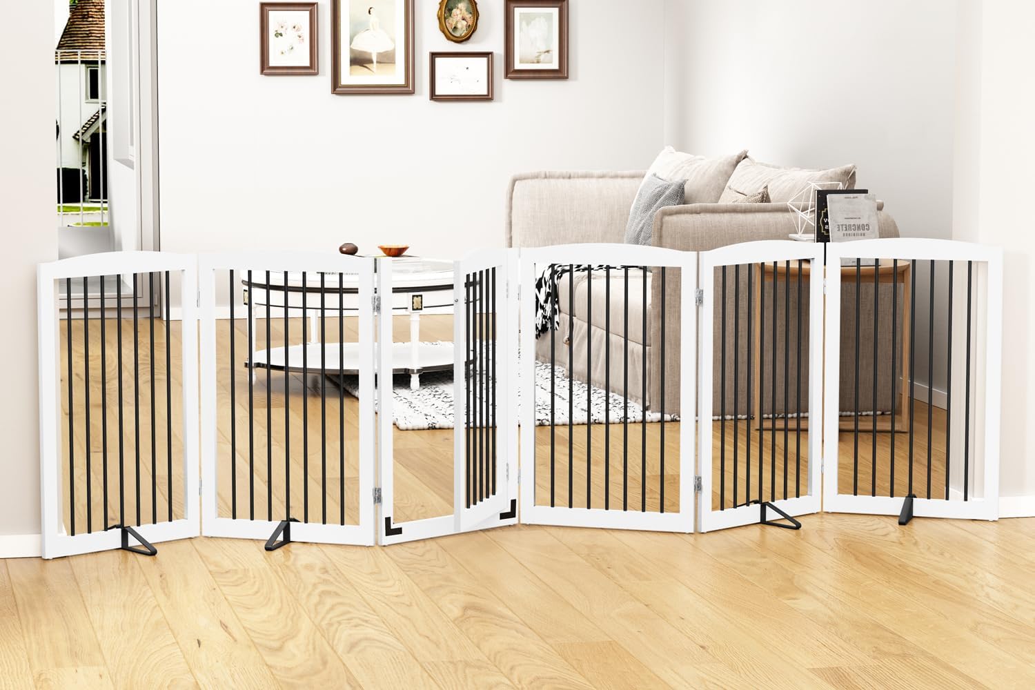 Freestanding Pet Gate with Door for Extra Wide Spaces