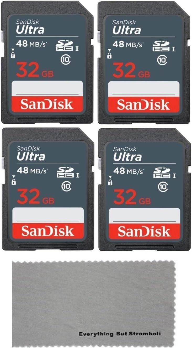 4-Pack SanDisk 32GB Ultra SD Memory Cards + Microfiber Cloth