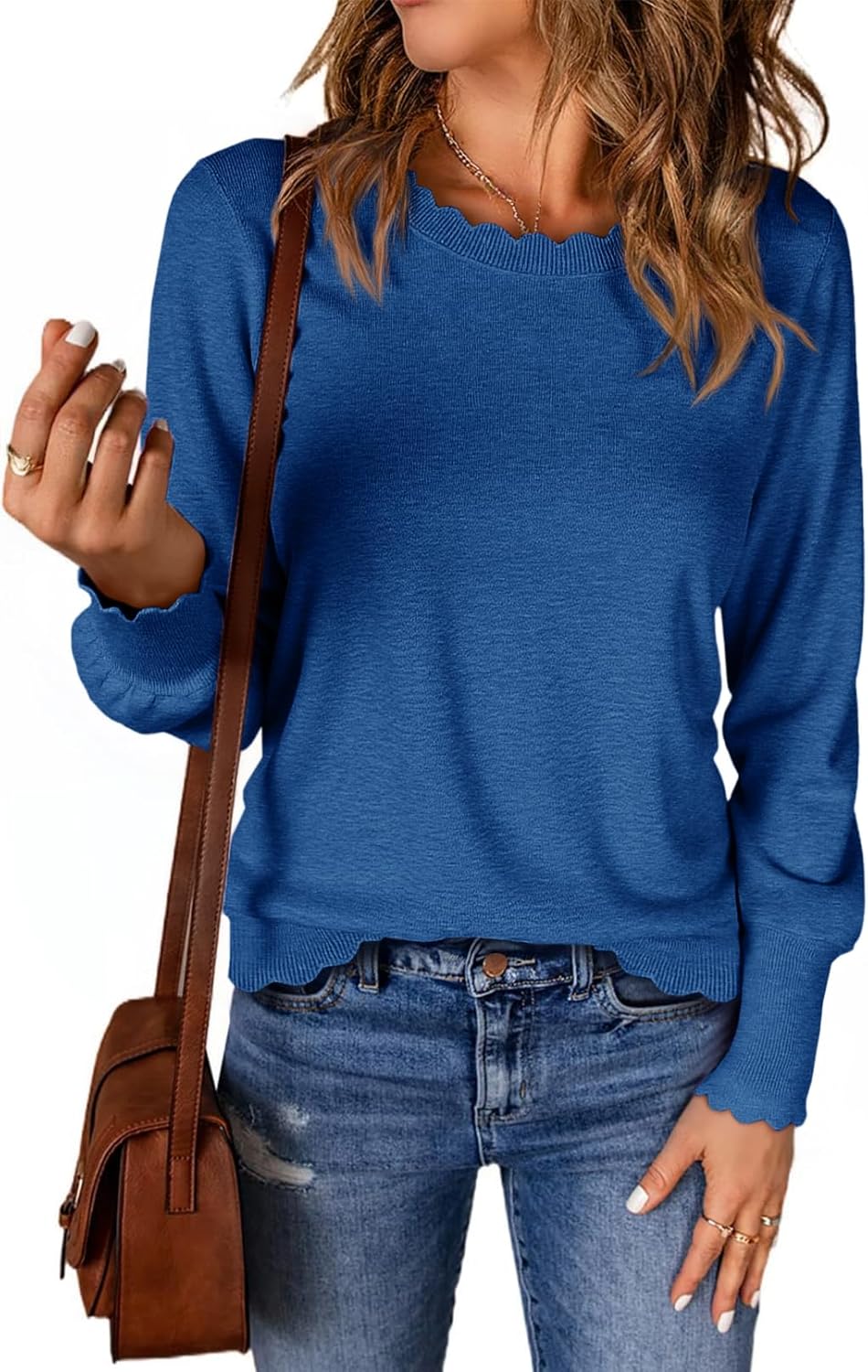 Cicy Bell Womens Crew Neck Long Sleeve Sweater for Fall Style