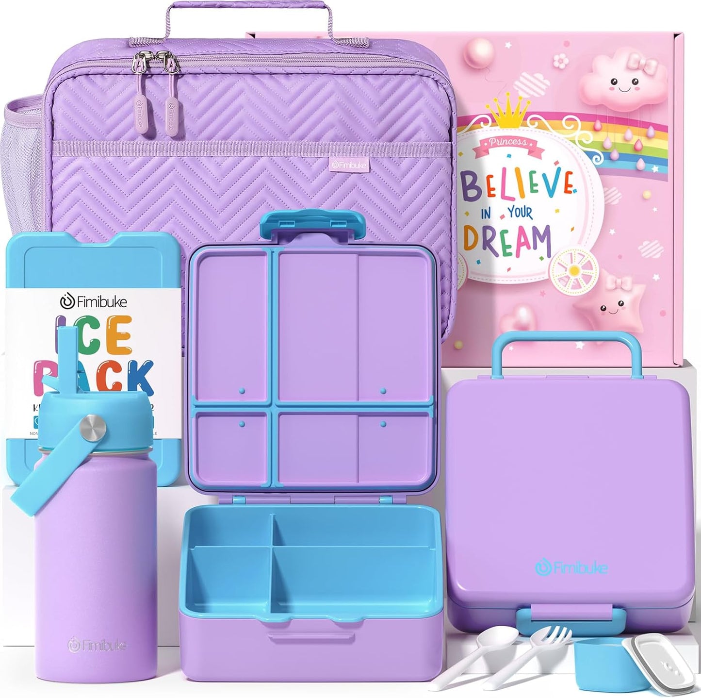 Fimibuke Kids Bento Lunch Box Set with Insulated Bag & Bottle