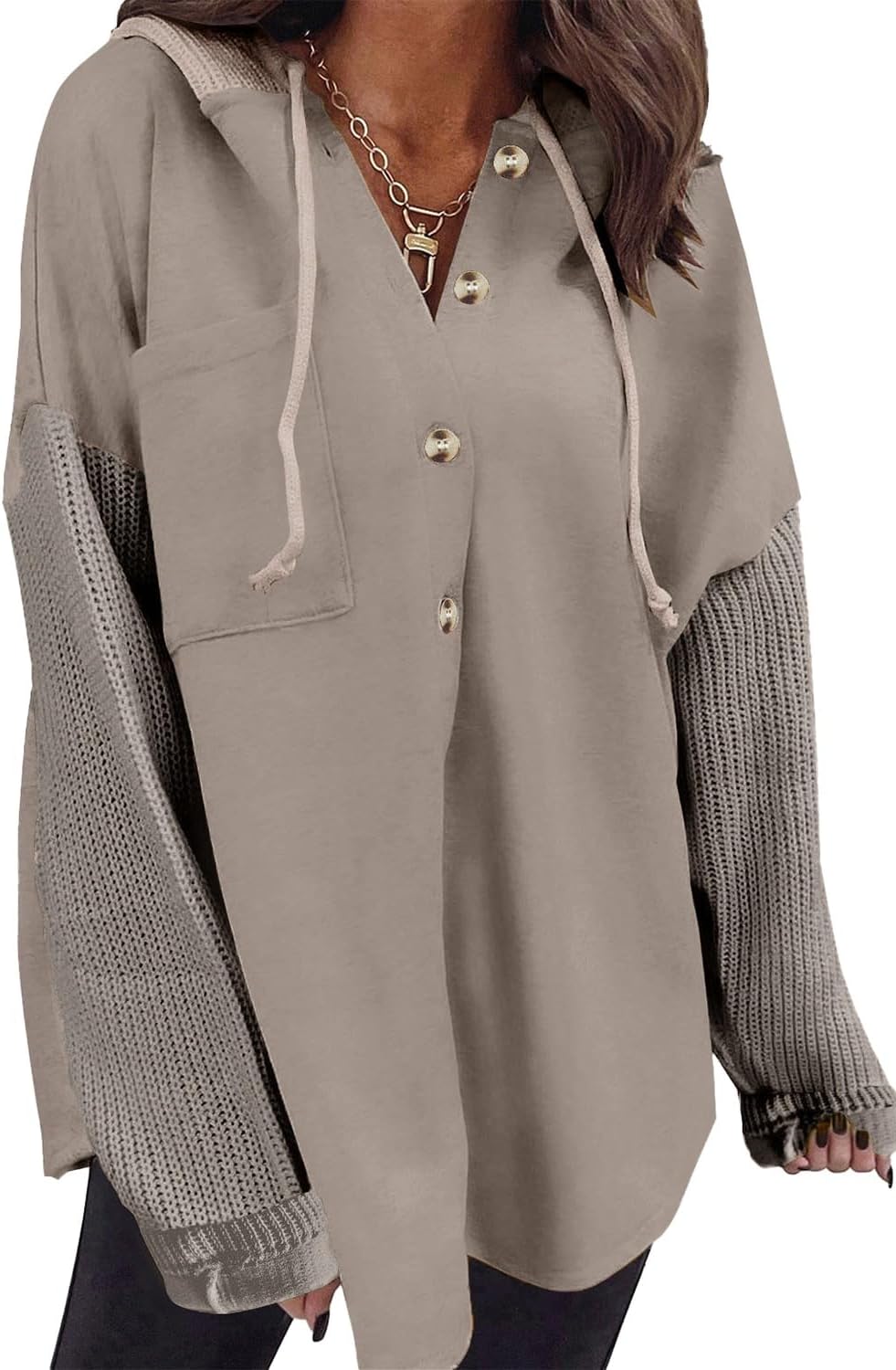 SHEWIN Oversized Sweatshirt for Women - Cozy Button Hooded Top