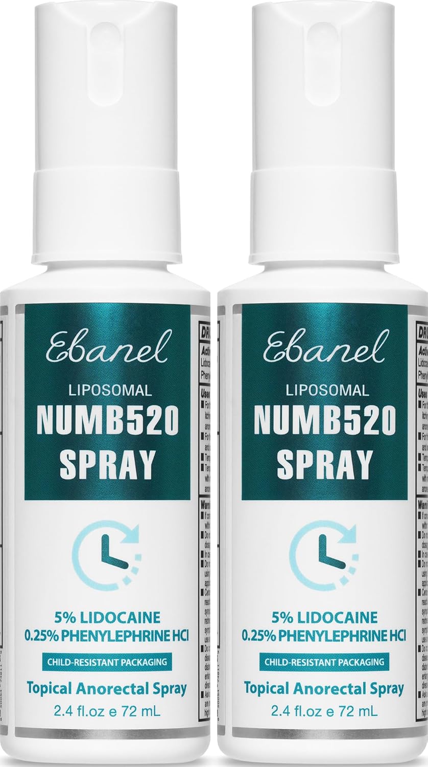 Ebanel 2-Pack 5% Lidocaine Spray for Pain Relief and Numbing