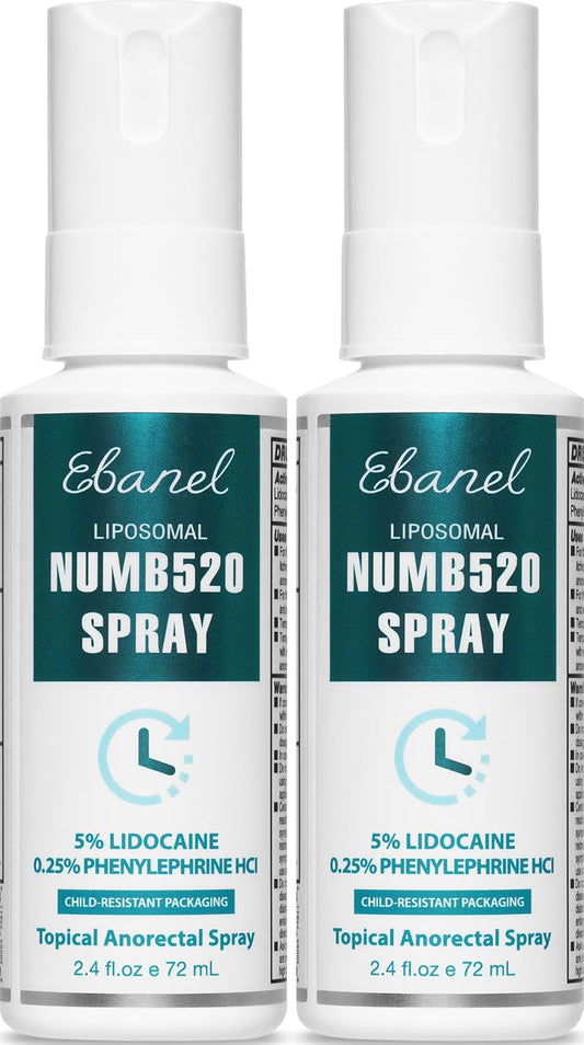 Ebanel 2-Pack 5% Lidocaine Spray for Pain Relief and Numbing