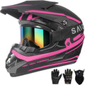 Youth Kids Motocross Helmet Full Face with Goggles Gloves Mask - Pink