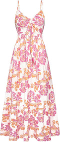 Summer Floral Maxi Dress with Tie Front and Spaghetti Straps