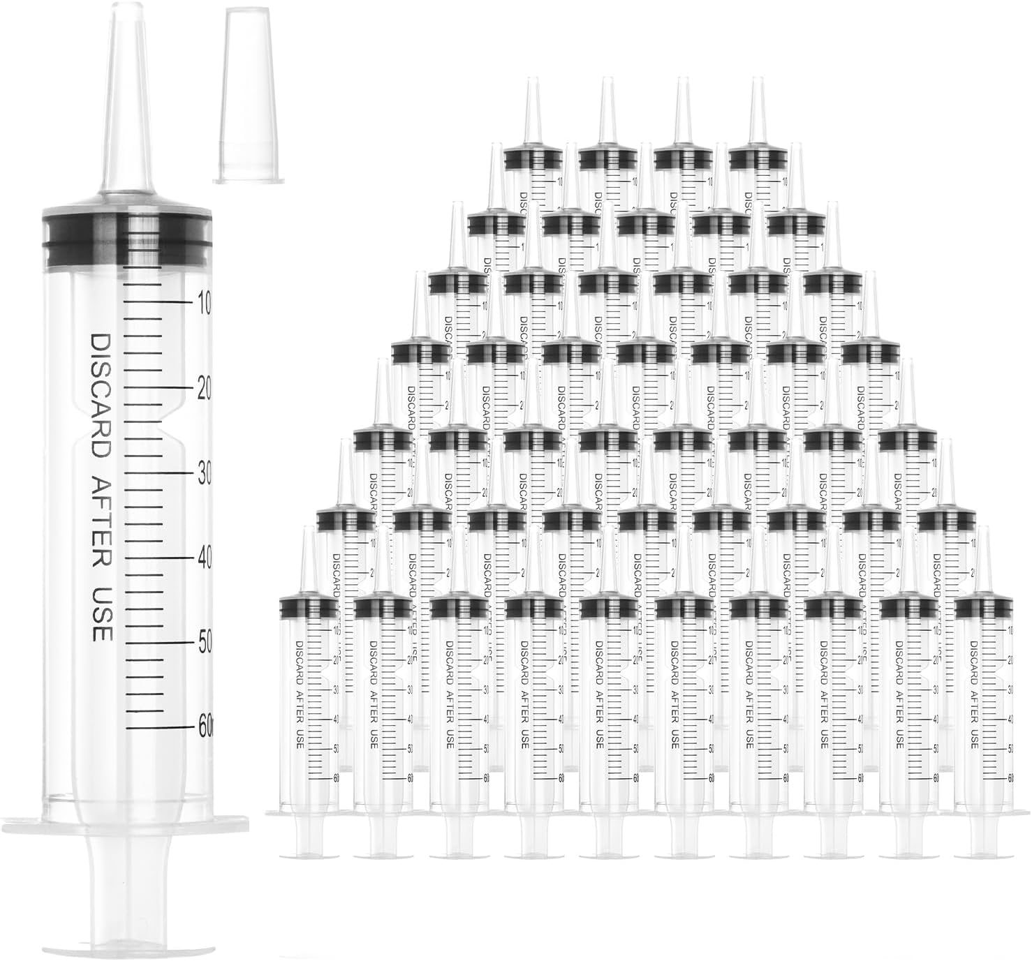 60ml Plastic Syringe with Cap for Liquid Measurement and More