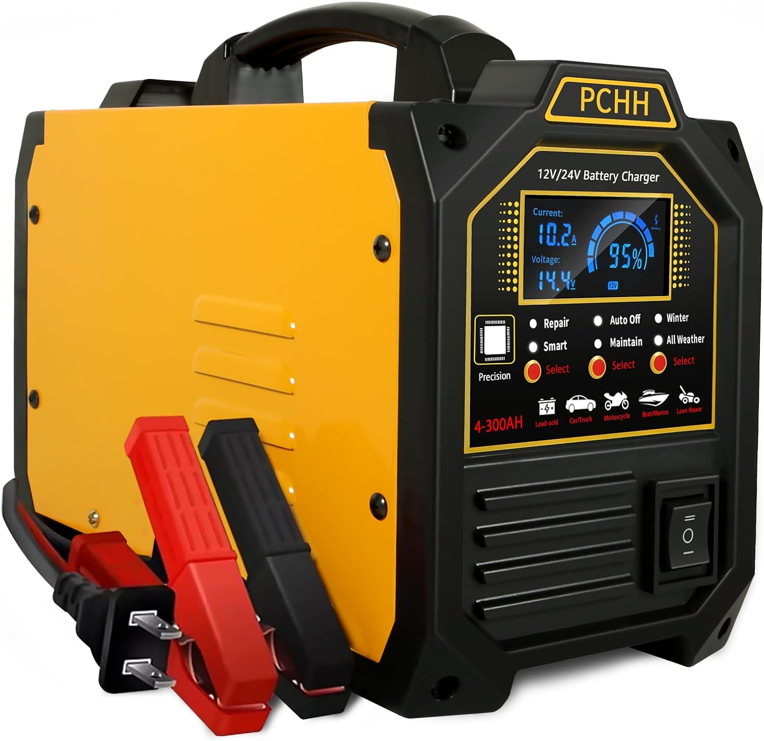 Smart 12V 24V Car Battery Charger - Heavy Duty Maintenance & Repair