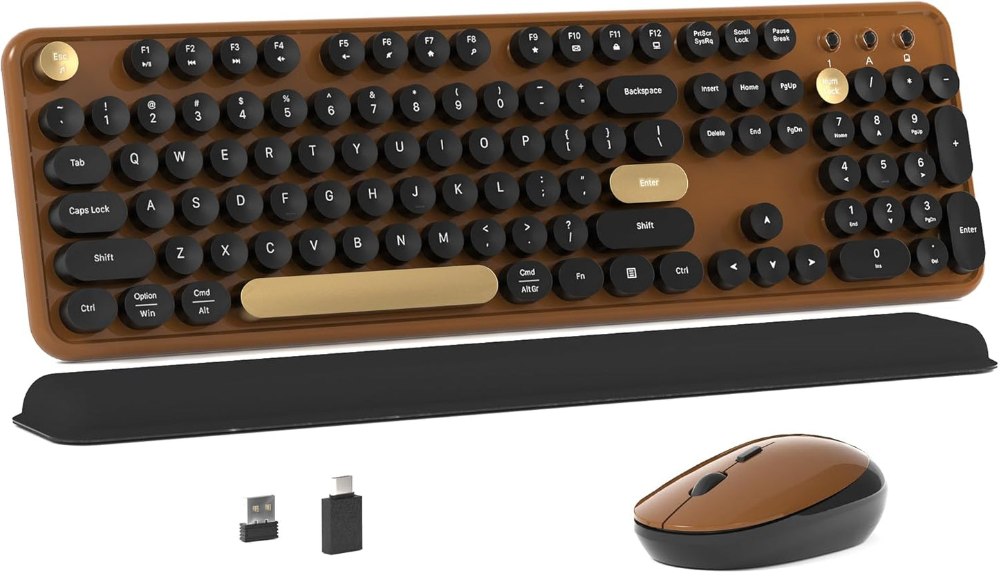 Colorful Wireless Computer Keyboard and Mouse Combo with Retro Design