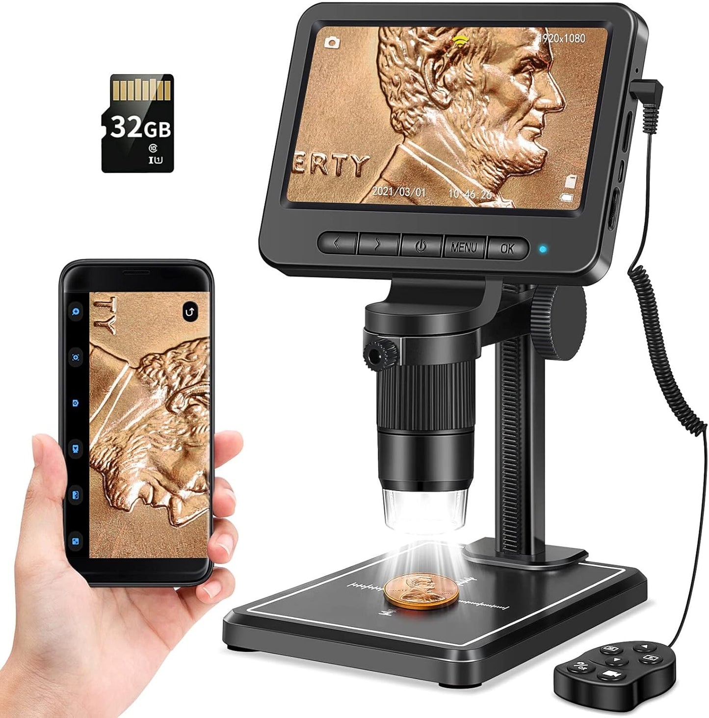 Leipan Coin Microscope 1200X with 32GB SD Card for All Ages