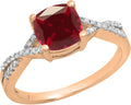 7MM Cushion Ruby and White Diamond Swirl Crisscross Engagement Ring