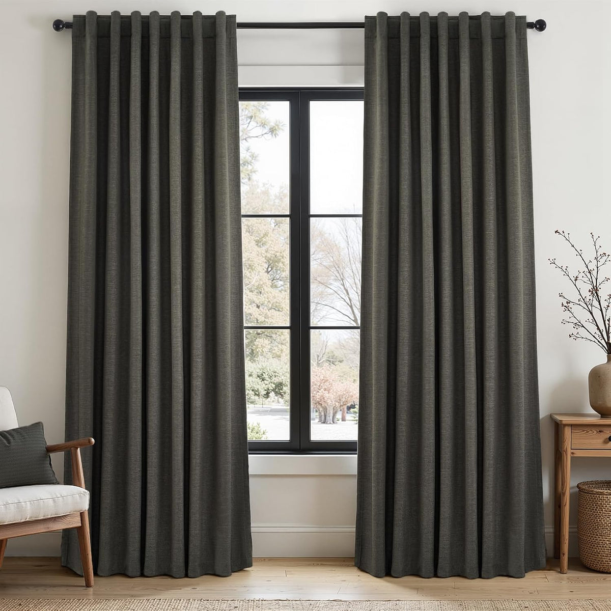 Topfinel 100% Blackout Linen Textured Curtains for Privacy
