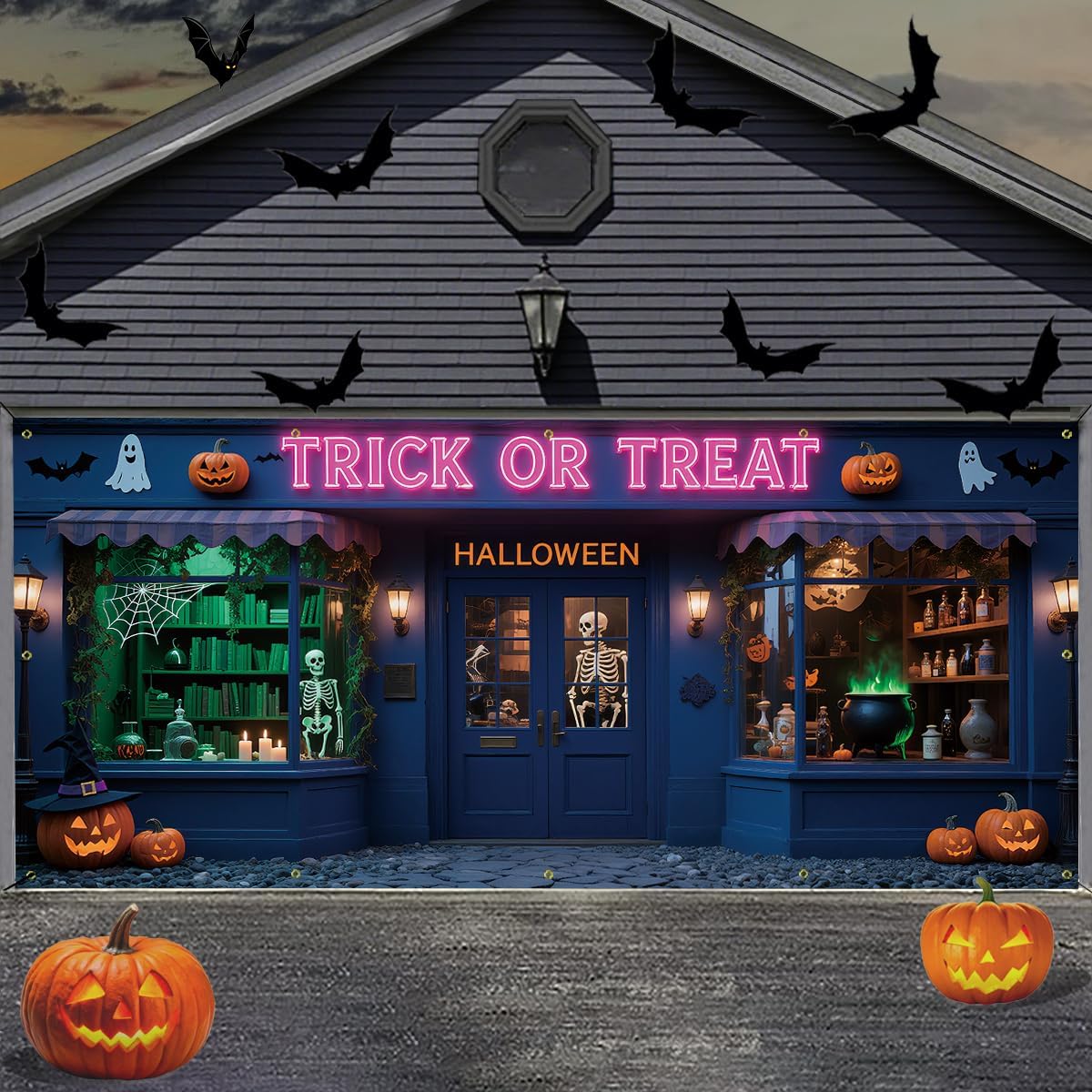 7 x 16 ft Halloween Garage Door Cover for Festive Decor