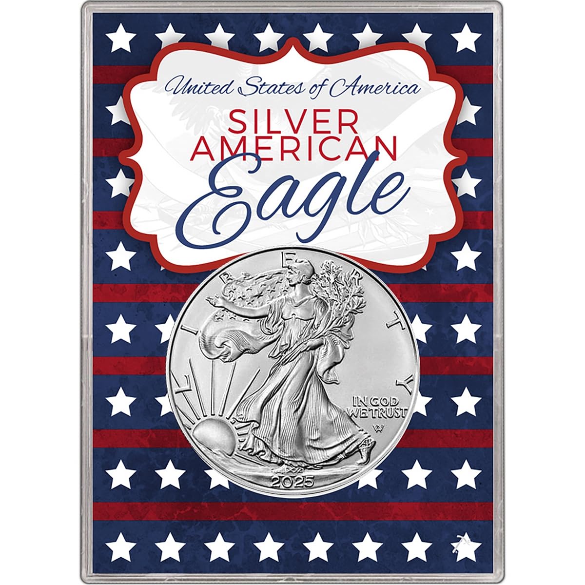 2025 U.S. Silver Eagle in Patriotic American Flag Gift Holder