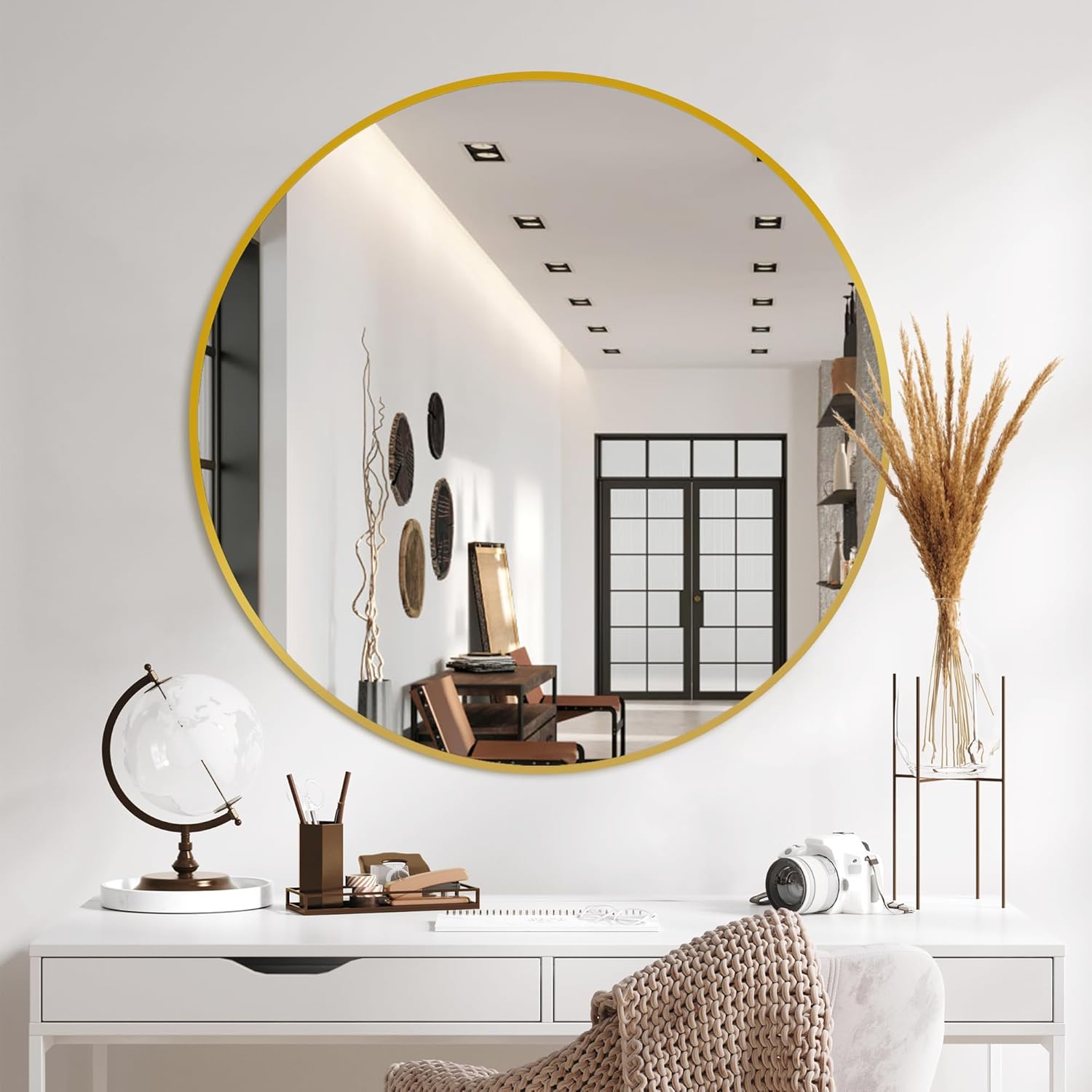 30ft' Round Circle Mirror with Gold Frame for Modern Decor