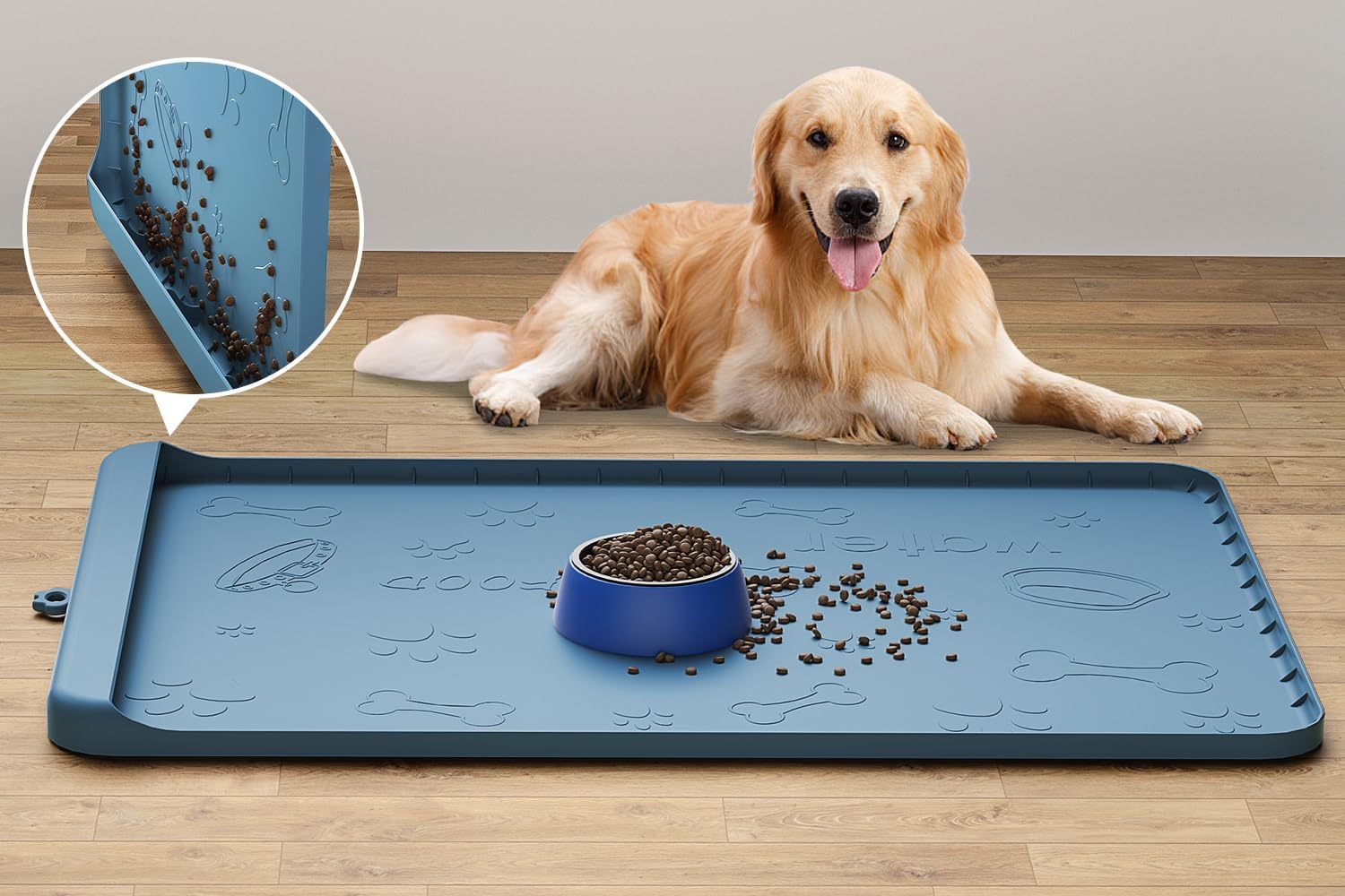 Silicone Dog Food Mat with Pocket for Easy Clean-Up and Storage
