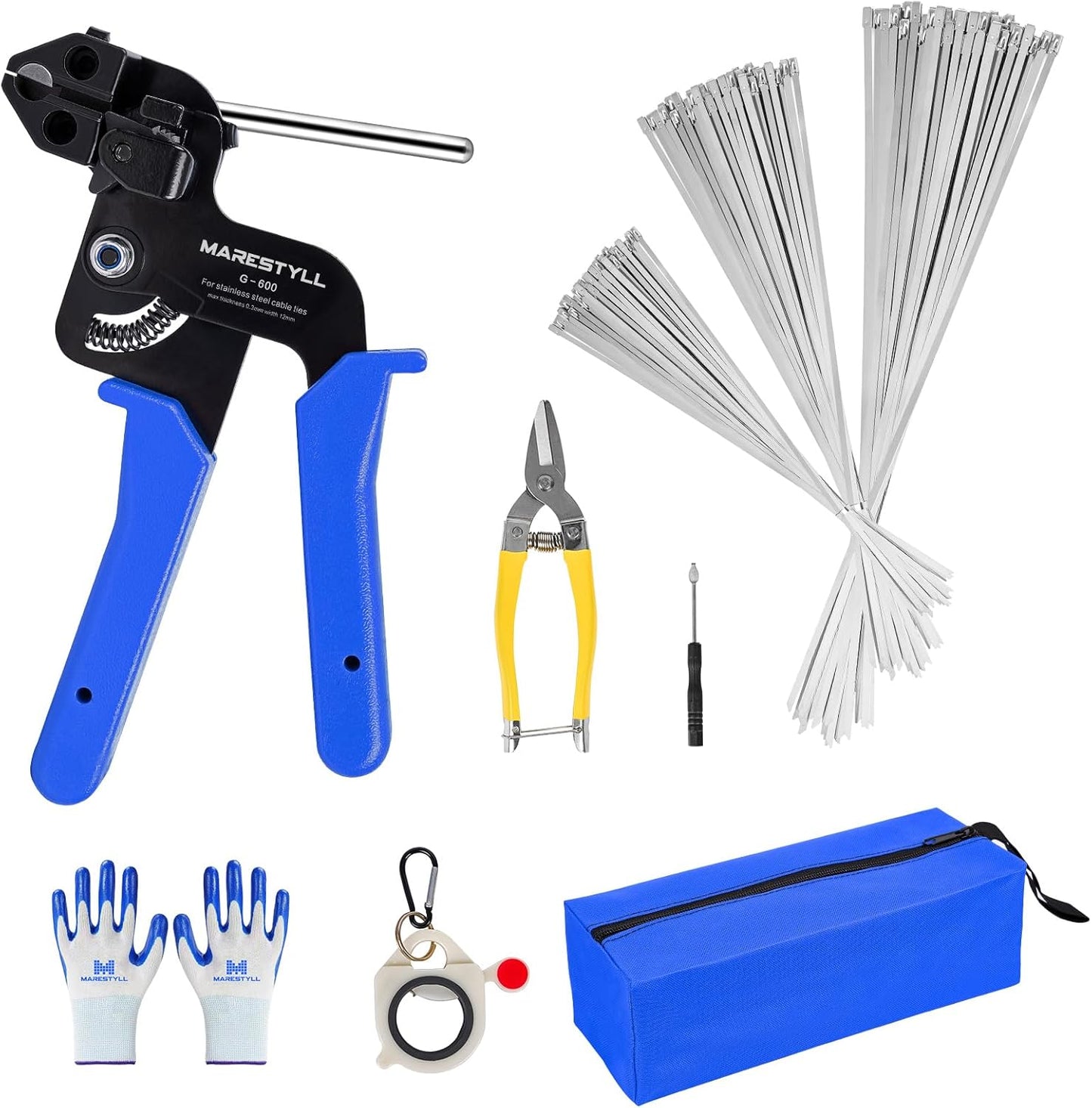 Stainless Steel Cable Tie Gun Set with 150 Heavy Duty Ties