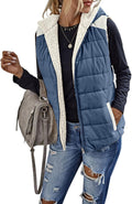 Womens Sherpa Fleece Full Zip Reversible Vest - Color Block Hoodie