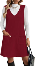 Women Sweater Vest Dress V Neck Sleeveless - Pocketed Fall Style