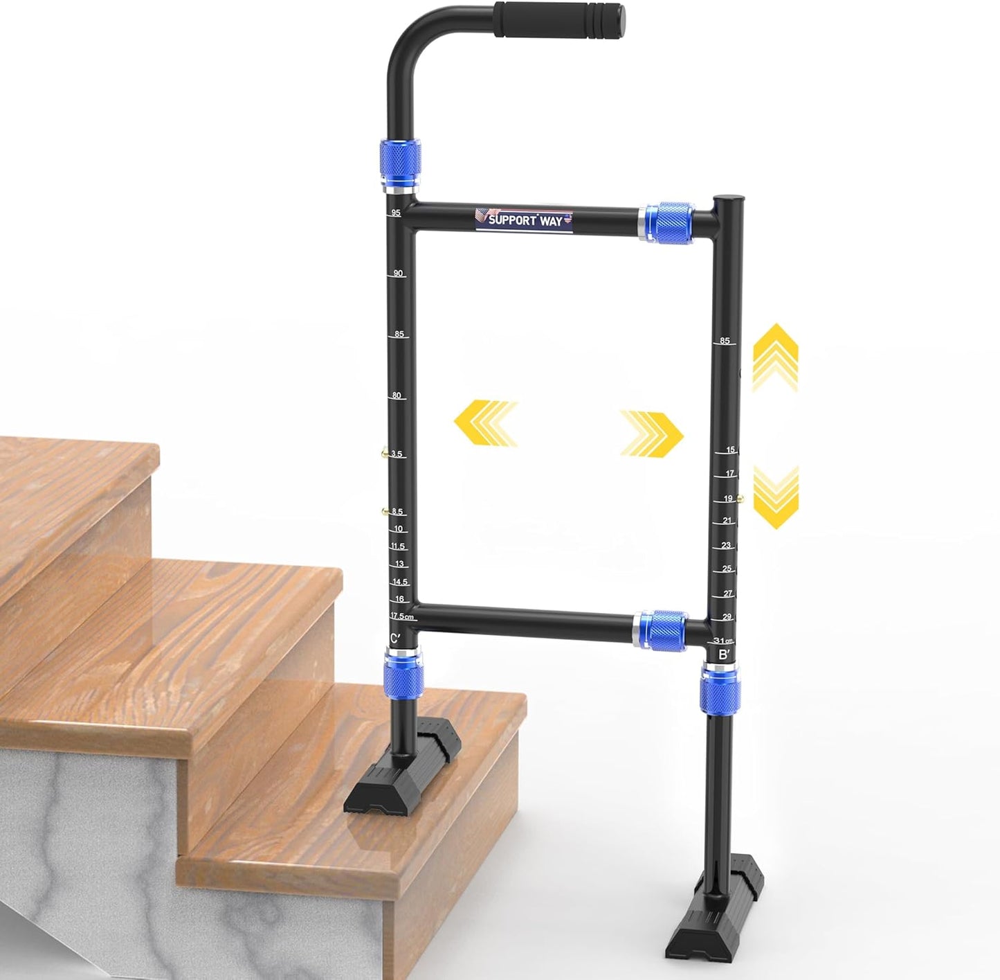 Height & Width Adjustable Stair Assist Cane for Seniors Safety