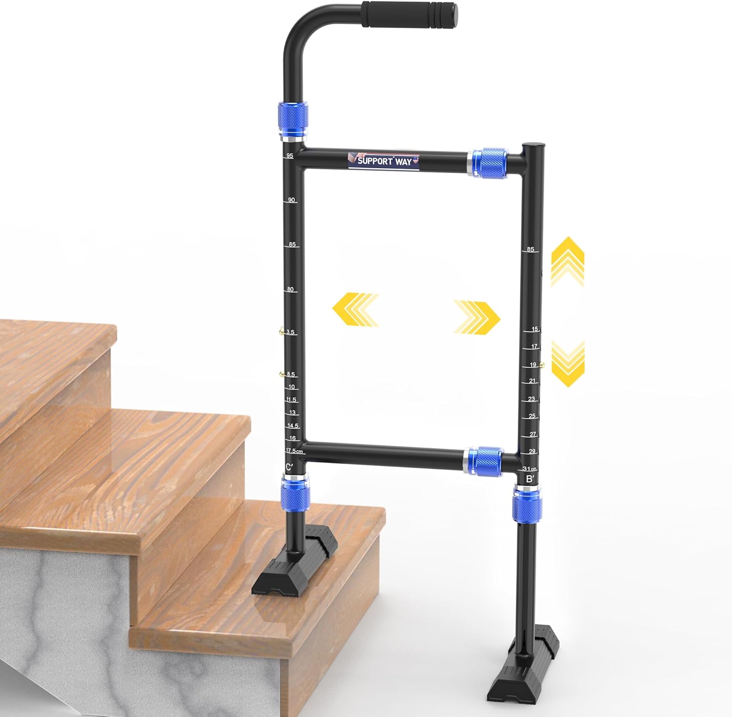 Height & Width Adjustable Stair Assist Cane for Seniors Safety