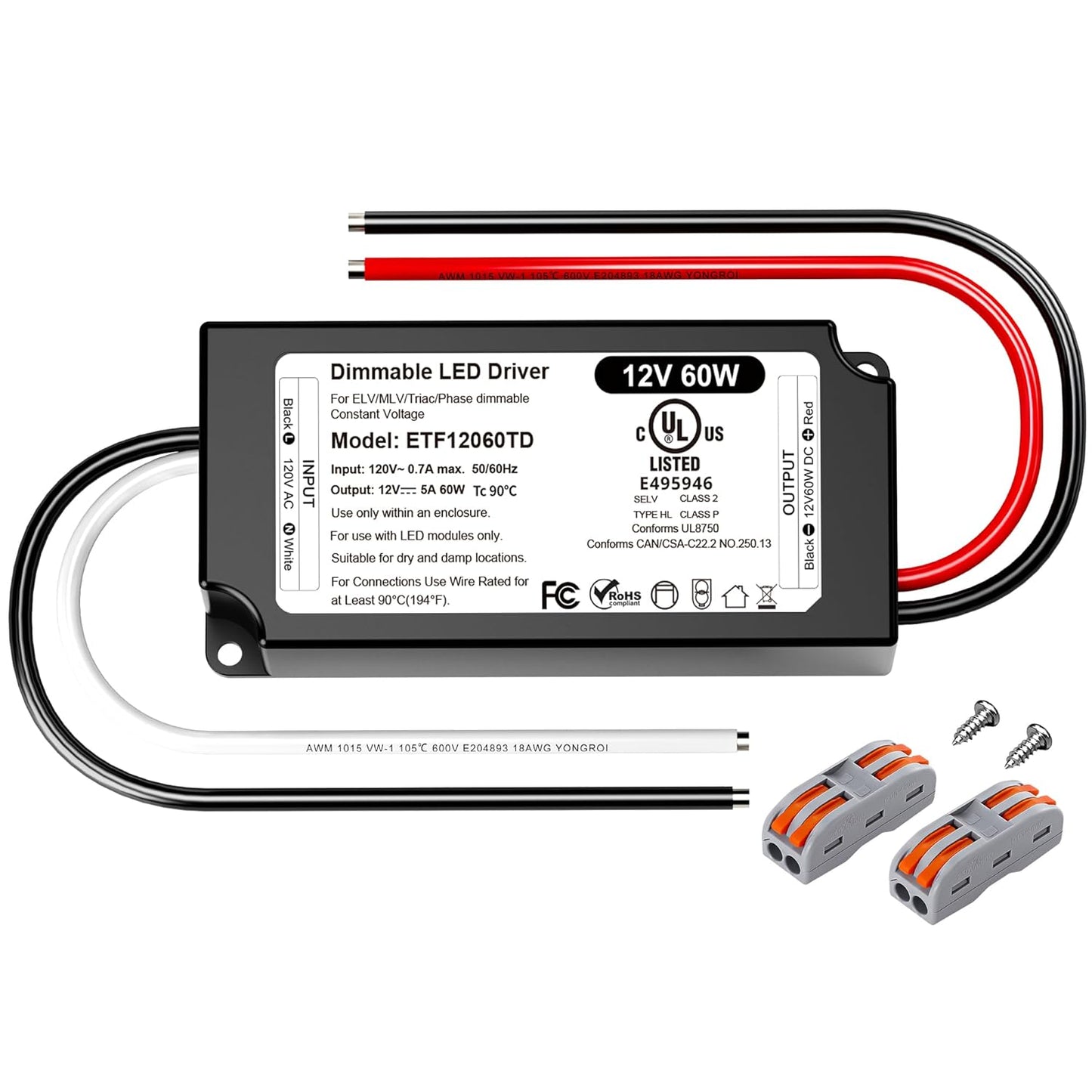 12V Dimmable LED Driver 60W for Lutron & Leviton Switches