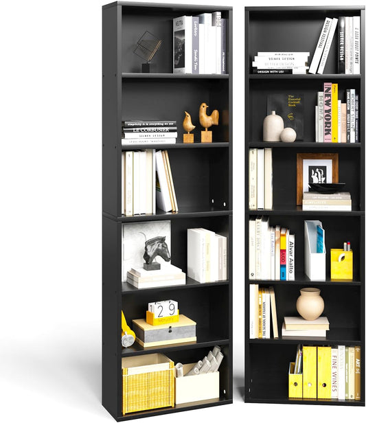 Tall Narrow Bookshelf Set of 2 for Modern Living Room Storage