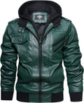 HOOD CREW Mens Stand Collar Faux Leather Zip-Up Bomber