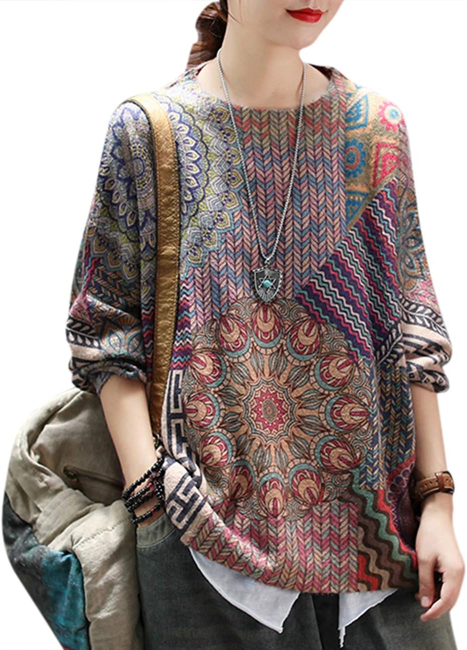 YESNO Women Christmas Sweater Graphic Printed Oversized Pullover