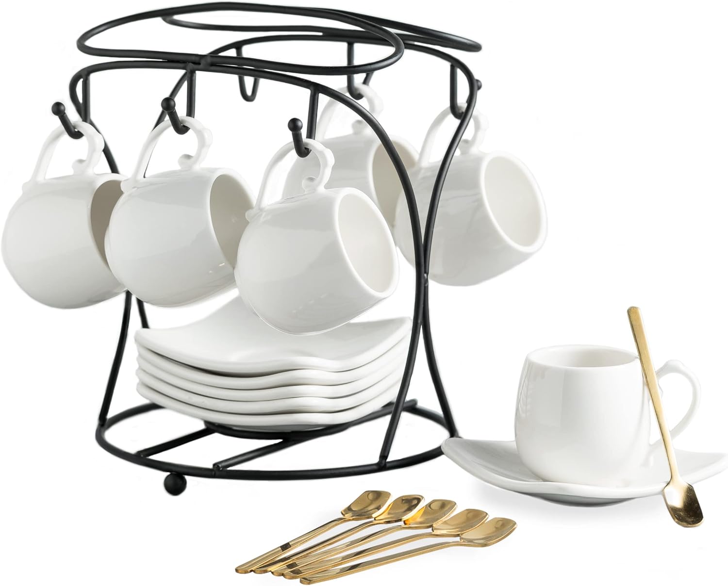 LYEOBOH Espresso Cups Set with Saucers for Coffee Lovers