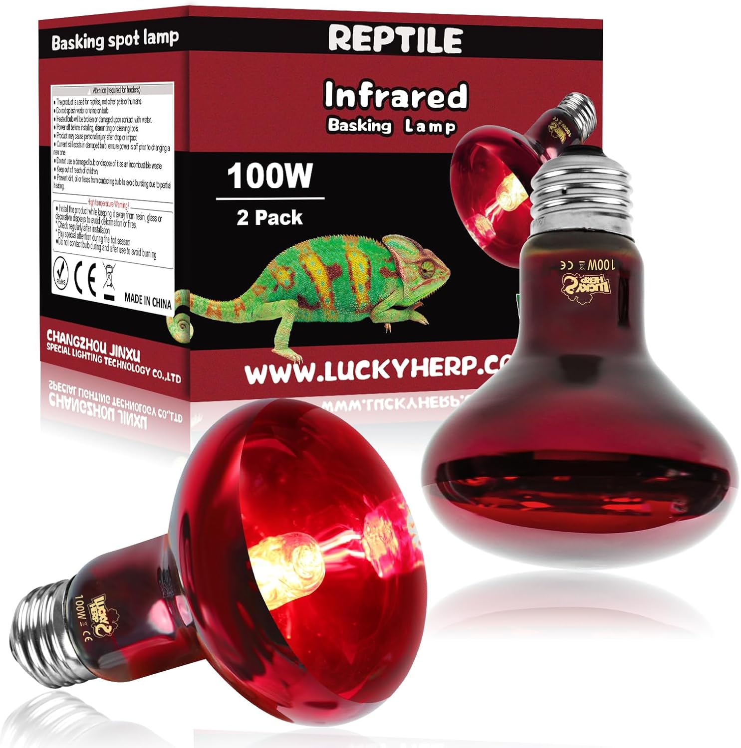 2 Pack Lucky Herp 100W Red Heat Lamps - Ideal for Reptiles!